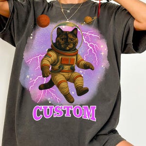Custom Space Cat Shirt Personalized Pet Portrait in Astronaut Suit,Funny Cosmic Tee,Unique Gift for Cat Lovers,Vintage Pet Photo Portrait Te