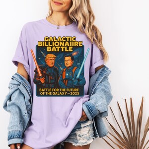 Galactische miljardair Battle T-shirt - Trump vs Musk Space Meme Shirt - Retro Sci-Fi politiek unisex T-shirt - cadeau idee virale popcultuur