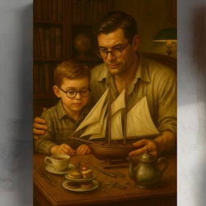 Póster de vínculo padre-hijo, arte mural imprimible digital, tarjeta retro vintage, amor paternal, regalo para papá, presente para el Día del Padre