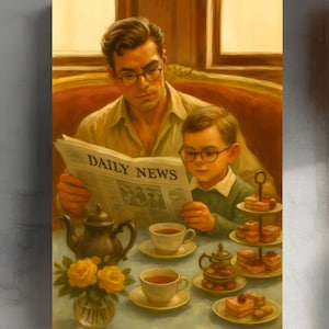 Póster de vínculo padre-hijo, arte mural imprimible digital, tarjeta retro vintage, amor paternal, regalo para papá, presente para el Día del Padre