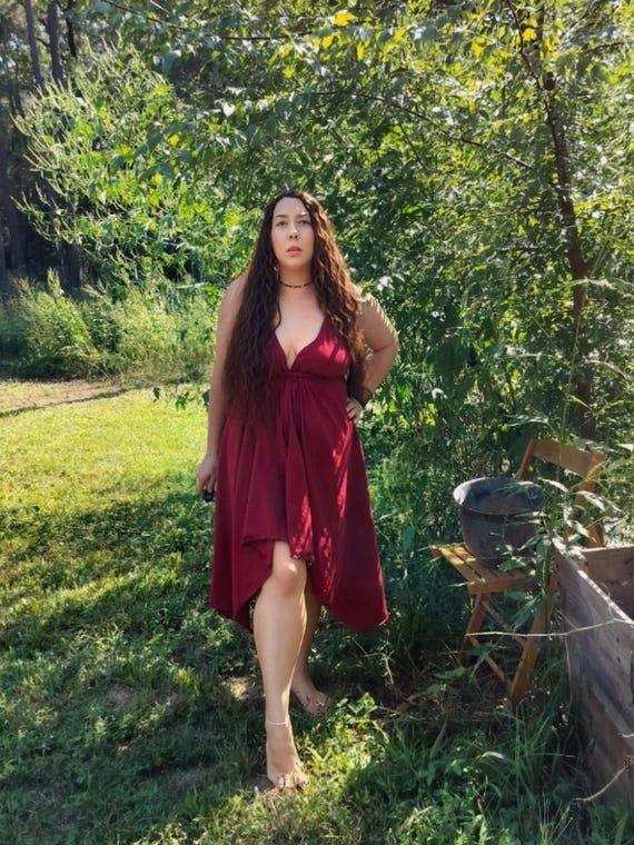 Handmade Crimson Cotton Renaissance Dress: Boho Fairycore Gown Handmade Crimson Cotton Renaissance Dress: Boho Fairycore Gown