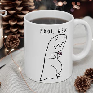 FOOL-REX Mug - Extra Large 11oz Coffee Cup, Cute Gift, Dino Lovers, Doodle design, Quirky Office Decor, Funny Dinosaur
