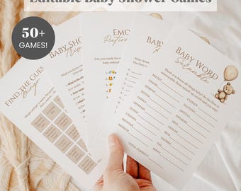 We Can Bearly Wait Baby Shower Game Pack, Editable Gender Neutral Teddy Bear Baby Shower Games Bundle, Boy Boho Bear Baby Shower Games