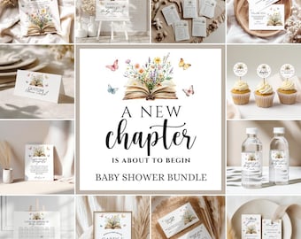 Babyshower-paket med sagobok, babyshower-inbjudan med boktema, babyshower med boktema