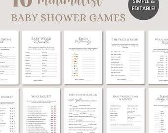 Baby Shower Games Bundle, Minimalist Gender Neutral Baby Sprinkle Activities, Printable Editable Funny Simple Baby Shower Games