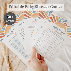 Editable Here Comes the Son Baby Shower Bundle, Boho Sunshine Baby Shower Games Bundle, Sun Baby Shower Games Bundle, Baby Party Games