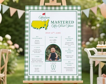 Editable Golf 1st Birthday Milestone Poster, Masters First Birthday Milestone Sign, Digital Download