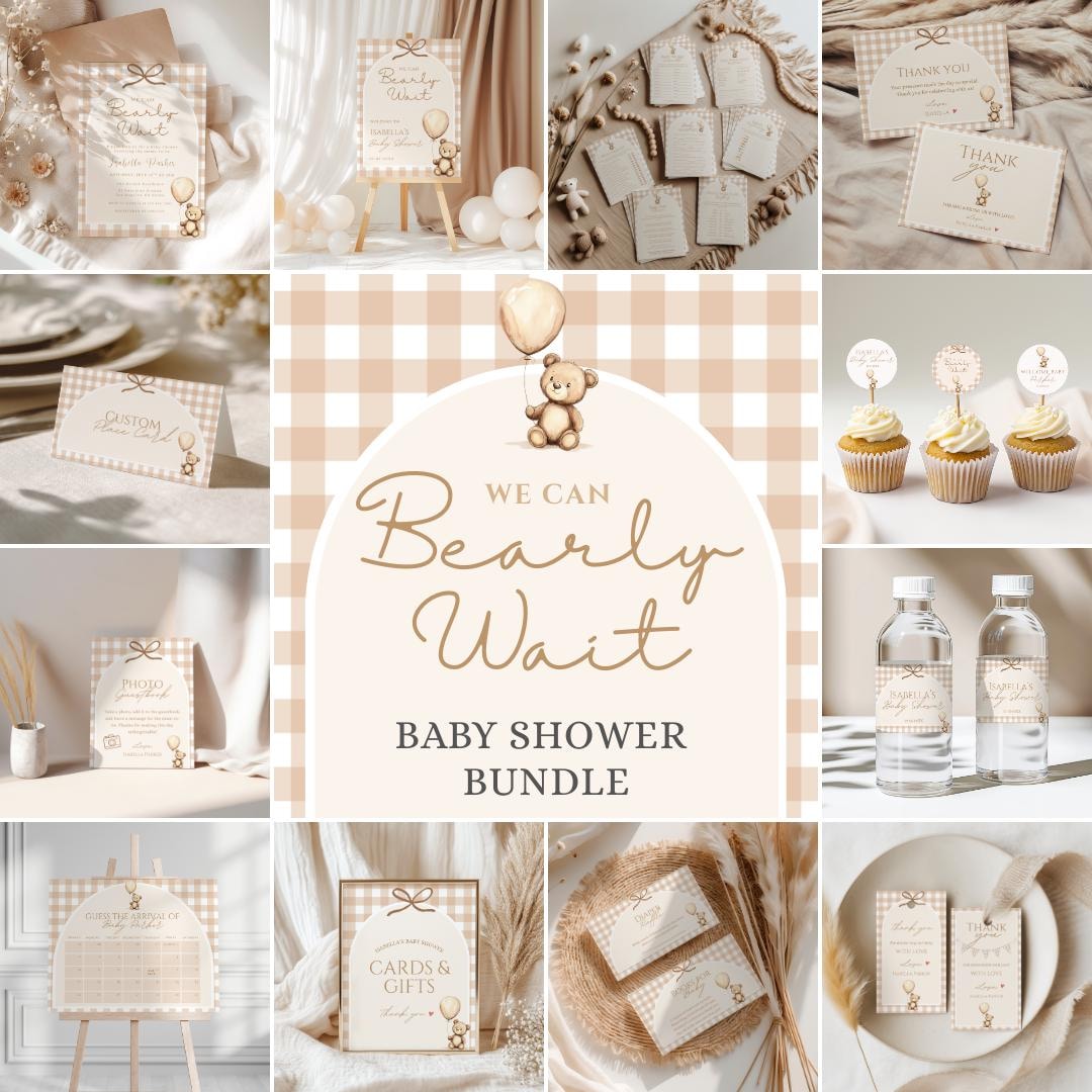 We Can Bearly Wait Baby Shower Bundle, Gender Neutral Teddy Bear Baby ...