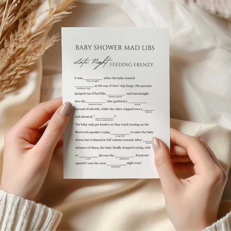 Babyshower Mad Libs, Roligt Babyshower-spel, Minimalistiskt Utskrivbart Könsneutralt Babyshower-spel, Redigerbar Rolig Babyshower-aktivitet bild 3