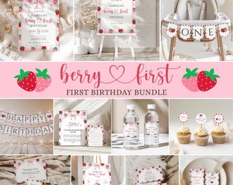 Berry First Birthday Bundle, Strawberry Birthday Bundle, Berry First Birthday Invitation, Berry 1st, Berry First Birthday Decor, Template