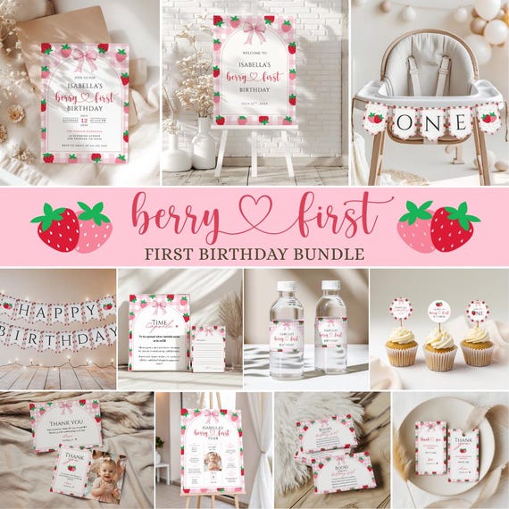 Berry First Birthday Bundle, Strawberry Birthday Bundle, Berry First Birthday Invitation, Berry 1st, Berry First Birthday Decor, Template