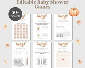 Little Pumpkin Baby Shower Games Bundle, Fall Baby Shower Games, Autumn Baby Shower Games, A Little Pumpkin Is on the Way, Editable Template