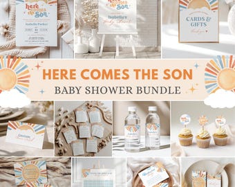 Here Comes the Son Baby Shower Bundle, Here Comes the Son Baby Shower Invitation, Editable Here Comes the Son Baby Shower Games Bundle