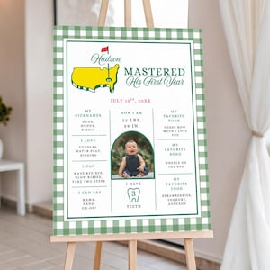 Cartel para celebrar el primer cumpleaños del Masters, póster editable para celebrar el primer cumpleaños del golf, descarga digital.