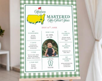 Masters First Birthday Milestone Sign, Editable Golf 1st Birthday Milestone Poster, Digital Download