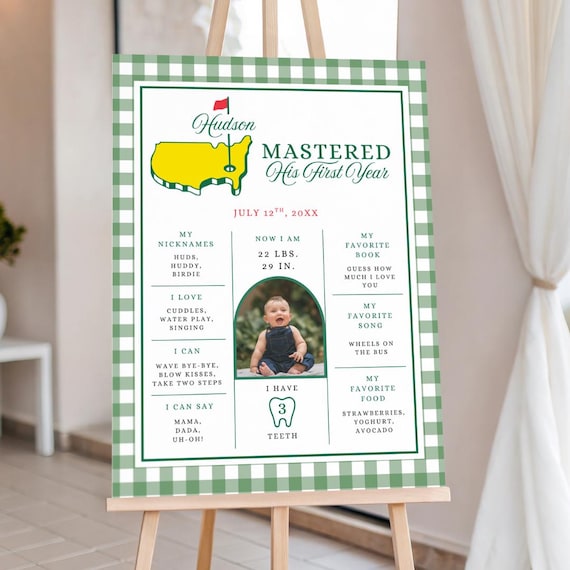 Masters First Birthday Milestone Sign, Editable Golf 1st Birthday Milestone Poster, Digital Download