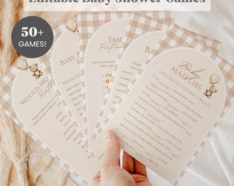We Can Bearly Wait Baby Shower Game Pack, Editable Gender Neutral Teddy Bear Baby Shower Games Bundle, Boho Bear Baby Shower Games