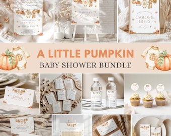 Little Pumpkin Baby Shower Bundle, Fall Pumpkin Baby Shower Invitation, Autumn Baby Shower, Pumpkin Baby Shower Decorations Games Template