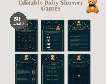 Polo Teddy Bear Baby Shower Games, Preppy Baby Shower Activities, Lauren Baby Shower, Tartan Plaid Equestrian, Editable Canva Template