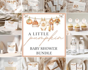 Little Pumpkin Baby Shower Bundle, Fall Pumpkin Baby Shower Invitation, Autumn Baby Shower, Pumpkin Baby Shower Decorations Games Template
