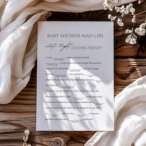 Babyshower Mad Libs, Roligt Babyshower-spel, Minimalistiskt Utskrivbart Könsneutralt Babyshower-spel, Redigerbar Rolig Babyshower-aktivitet bild 5