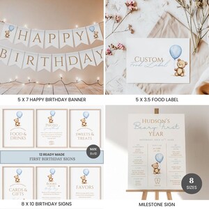 Pacchetto di inviti modificabili per il primo compleanno di un orsetto, 1° compleanno per bambino, decorazioni per feste a tema orsetto, invito per il compleanno di un orsetto immagine 4