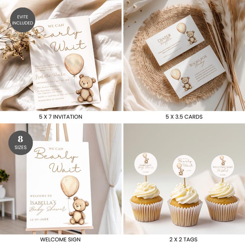 We Can Bearly Wait Baby Shower Bundle, Gender Neutral Teddy Bear Baby ...