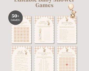 Editable Gender Neutral Teddy Bear Baby Shower Games Bundle, We Can Bearly Wait Baby Shower Game Pack, Boho Bear Baby Shower Games