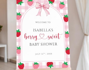 Strawberry Baby Shower Welcome Sign, Berry Sweet Baby Shower Welcome Sign Template, Fruit Baby Shower, Digital Download