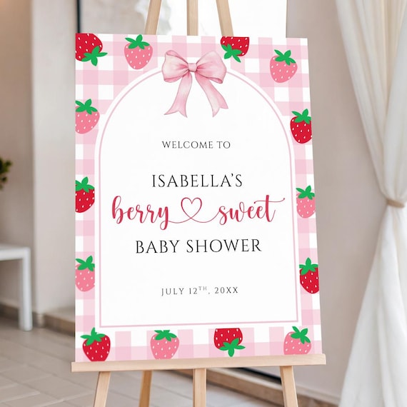 Strawberry Baby Shower Welcome Sign, Berry Sweet Baby Shower Welcome Sign Template, Fruit Baby Shower, Digital Download