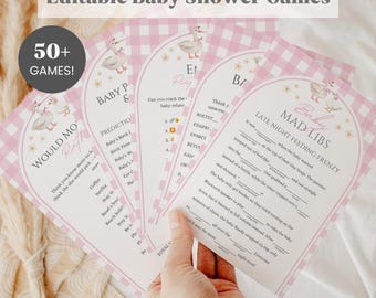 Pink Silly Goose Baby Shower Games Bundle, Pink Gingham Mother Goose Bundle, Silly Goose Baby Shower Activities, Girl Baby Party Games