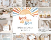 Here Comes the Son Baby Shower Bundle, Here Comes the Son Baby Shower Invitation, Editable Here Comes the Son Baby Shower Games Bundle
