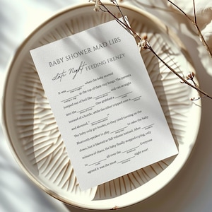 Babyshower Mad Libs, Roligt Babyshower-spel, Minimalistiskt Utskrivbart Könsneutralt Babyshower-spel, Redigerbar Rolig Babyshower-aktivitet bild 4
