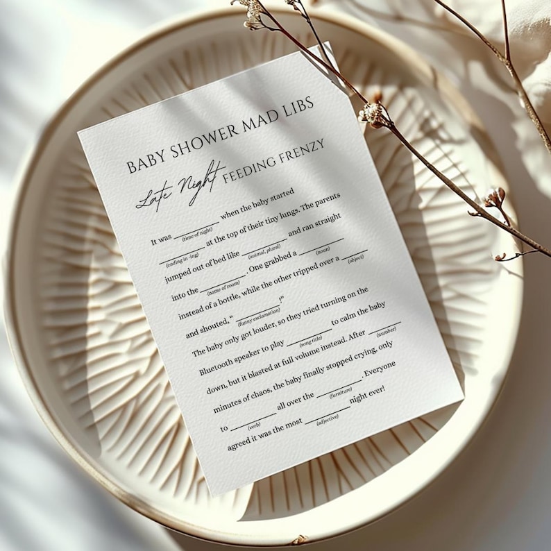 Babyshower Mad Libs, Roligt Babyshower-spel, Minimalistiskt Utskrivbart Könsneutralt Babyshower-spel, Redigerbar Rolig Babyshower-aktivitet bild 4