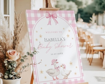 Silly Goose Baby Shower Welcome Sign, Editable Girl Goose Baby Shower Pink Printable Sign Decor, Goose Baby Shower Decor