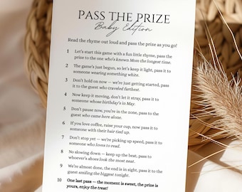 Pass the Prize Baby Shower Game, Printable Baby Shower Games, Pass the Gift Poem, Baby Sprinkle Activity, Pass the Prize Rhyme Game, Digital