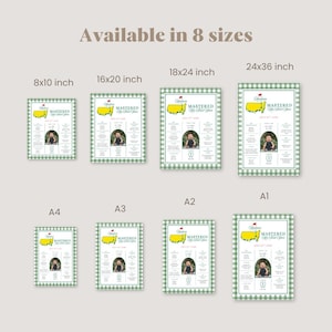 May include: A collection of eight framed prints, each with a green and white gingham border. The prints feature a photo, text, and a yellow and green graphic. Sizes range from 8x10 inches to 24x36 inches.