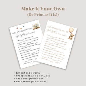 Babyshower Mad Libs, Roligt Babyshower-spel, Minimalistiskt Utskrivbart Könsneutralt Babyshower-spel, Redigerbar Rolig Babyshower-aktivitet bild 6