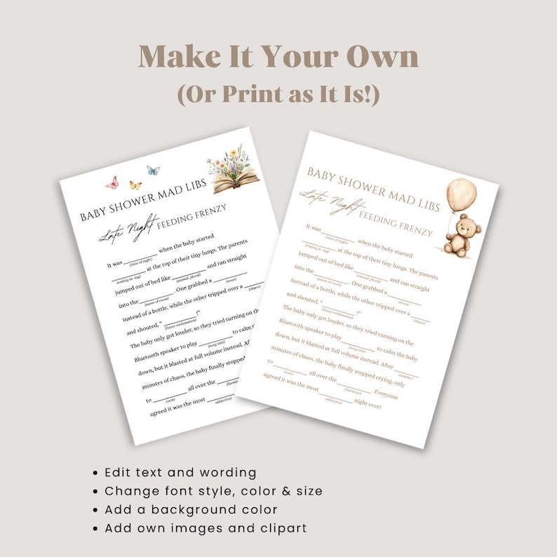 Babyshower Mad Libs, Roligt Babyshower-spel, Minimalistiskt Utskrivbart Könsneutralt Babyshower-spel, Redigerbar Rolig Babyshower-aktivitet bild 6