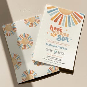 Here Comes the Son Baby Shower Invitation, Editable Sunshine Baby Shower Invitation, Boy Sonshine Baby Shower, Boho Sunshine Shower