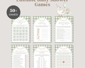 Silly Goose Baby Shower Games Bundle, Gender Neutral Gingham Mother Goose Bundle, Silly Goose Baby Shower Activities, Baby Party Games