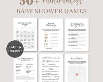 Minimalist Baby Shower Games Bundle, Minimalist Gender Neutral Baby Sprinkle Activities, Printable Editable Funny Simple Baby Shower Games