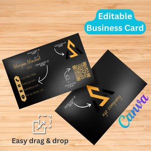 Modern visitekaartje met QR-code | Bewerkbare canva-sjabloon|Minimalistische professionele digitale download, aangepast logo-visitekaartje voor ondernemers