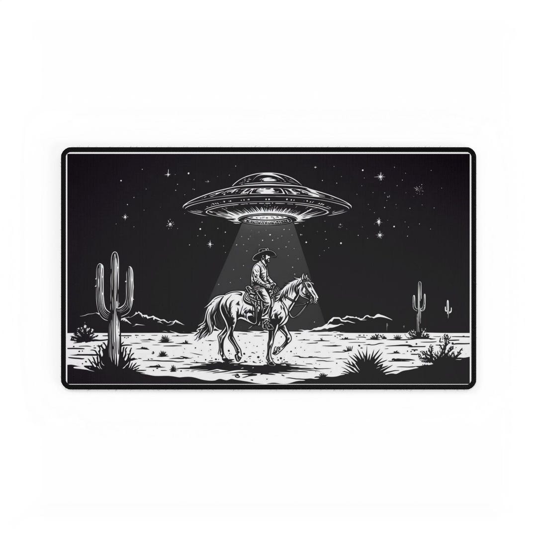 Cowboy & UFO Desk Mat - Space Themed Office Decor, Western Home Office ...
