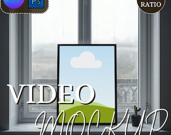 Rainy Window Video Frame Mockup – PSD 2:3 Smart Object + Canva Drag & Drop, Animated Poster Mockup with Rain