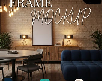 Console Table Frame Mockup – Vertical Wood Poster Mockup PSD & JPEG | Modern Industrial Interior, Smart Object Photoshop