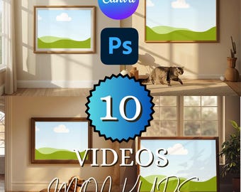 Video Frame Mockup Bundle – 10 Horizontal 3:2 Animated Wall Art Scenes, Canva + PSD Smart Frames for Print Sellers