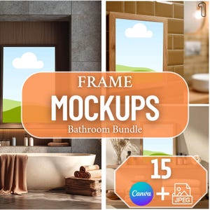 Bathroom Wall Art Mockup: Canva & JPEG Modern Decor Frames
