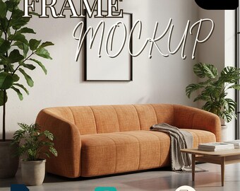 Living Room Frame Mockup – Vertical Wood Poster Mockup PSD & JPEG | Smart Object Photoshop Wall Art Scene