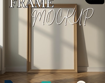 Leaning Frame Mockup – Vertical Wood Poster Mockup PSD & JPEG | Smart Object Photoshop Template, Wall Scene